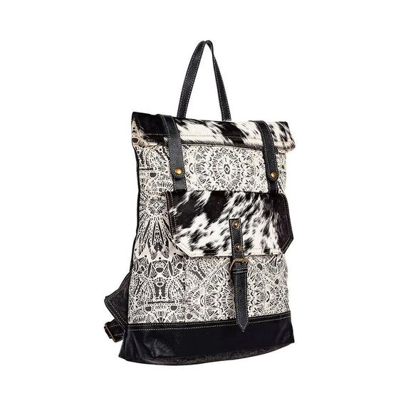 Myra Bag Handmade Le Medallion Backpack Upcycled Canvas & Cowhide Leather main image 9
